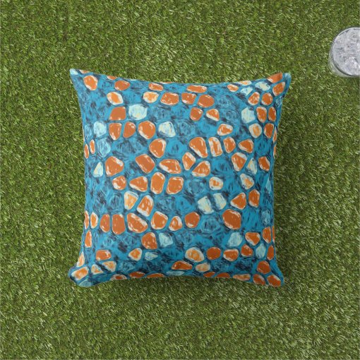 Orange and Blue Abstract Pattern Outdoor Pillow Zazzle