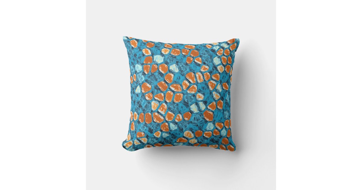 Orange and Blue Abstract Pattern Outdoor Pillow | Zazzle