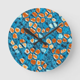 Orange and Blue Abstract Pattern Round Clock
