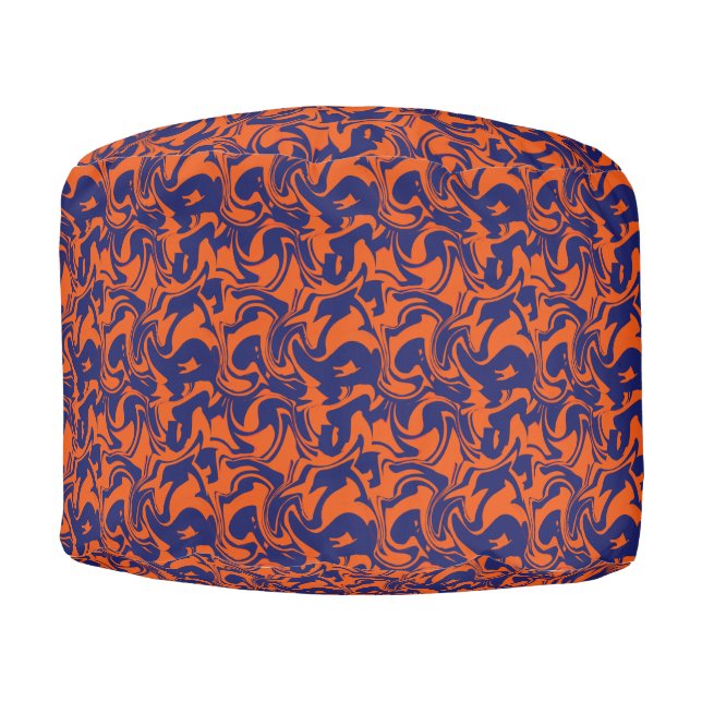 Orange and blue abstract pouf (Front)