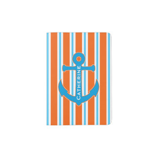 Orange and Blue Anchor Passport Wallet Holder