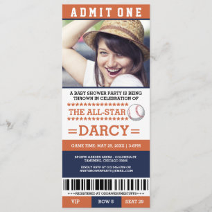 Orange and Blue Baseball Baby Shower Party Invites