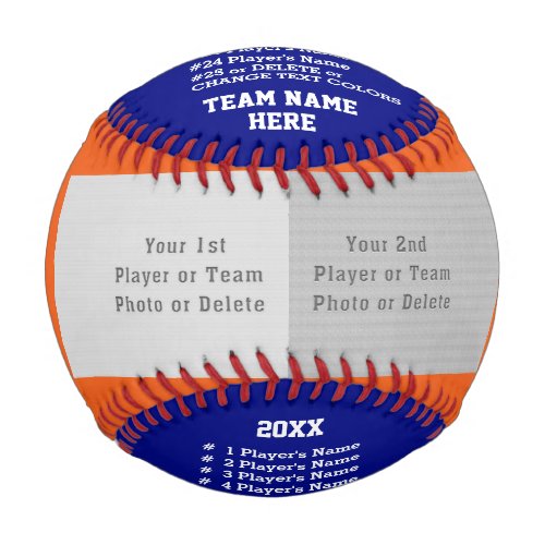 Orange and Blue Baseball PERSONALIZED and PICTURE Baseball