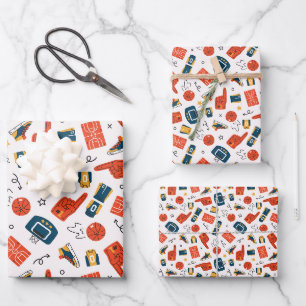 Orange and Blue Basketball Wrapping Paper Sheets