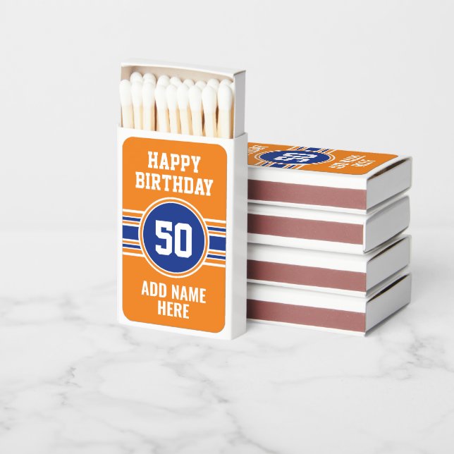 Orange and Blue Birthday Sports Theme Matchboxes (Stacked)