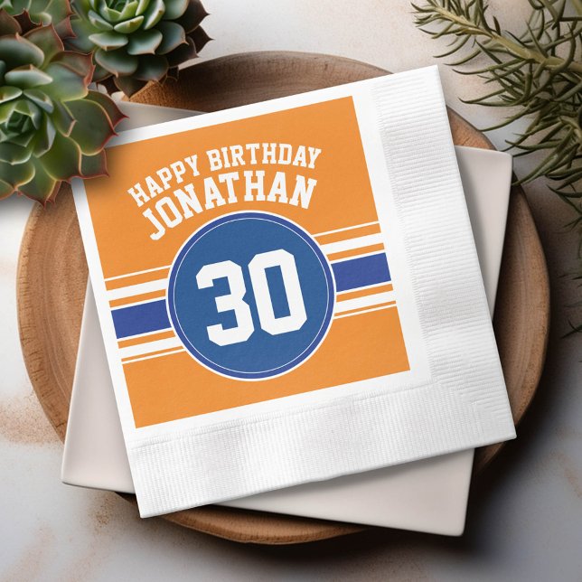 Orange and Blue Birthday Sports Theme Napkins (Custom Party Napkins)