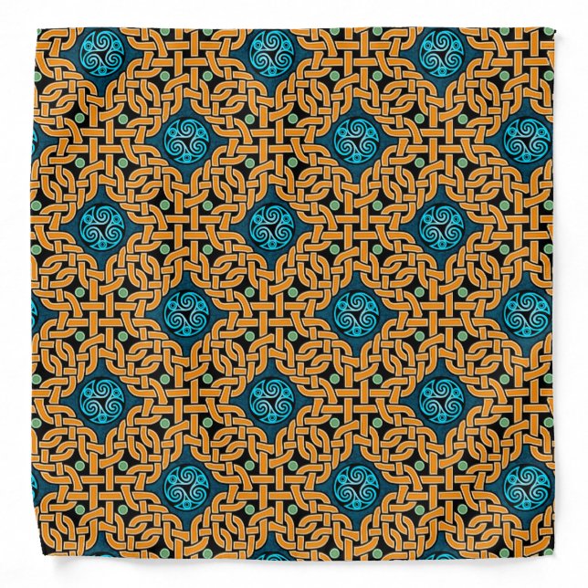 Orange and Blue Celtic Knotwork Bandana (Front)