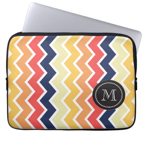 Orange And Blue Chevron Geometric Designs Color Laptop Sleeve