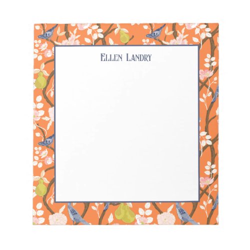 Orange and Blue Chinoiserie Birds Notepad