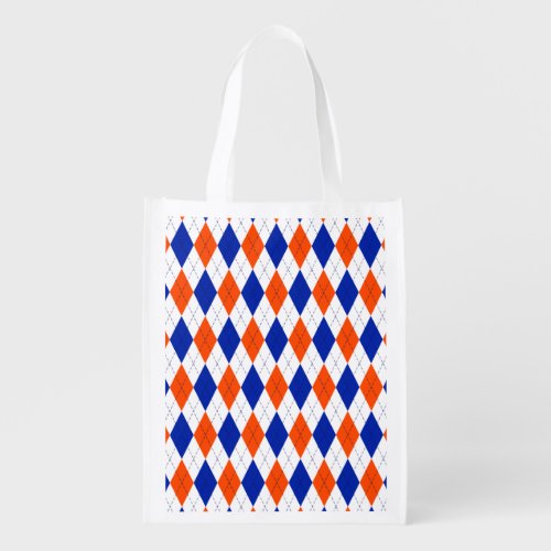 Orange and Blue Classic Diamond Argyle Pattern Grocery Bag