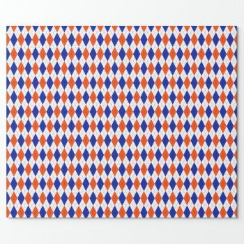 Orange And Blue Classic Diamond Argyle Pattern Wrapping Paper by CandiCreations at Zazzle
