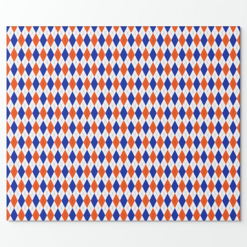 Orange and Blue Classic Diamond Argyle Pattern Wrapping Paper