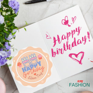 Orange and Blue Colorful Playful Birthday Greeting Classic Round Sticker