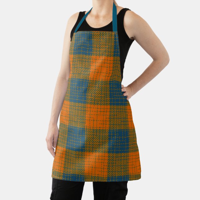 Orange and Blue Crosshatch Checkered Pattern  Apron (Insitu)