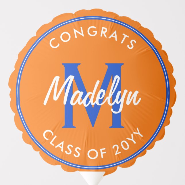 Orange and Blue Custom Graduation Balloon (Front)