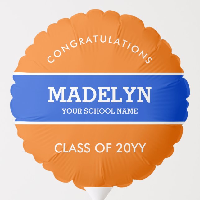 Orange and Blue Custom Graduation Balloon (Back)