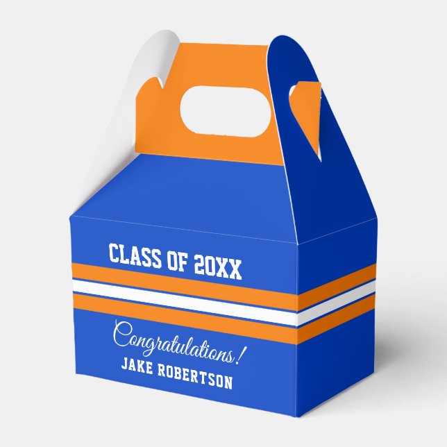 Orange and Blue Custom Graduation Favor Box (Front Side)