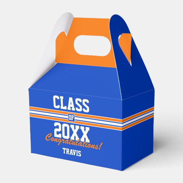 Orange and Blue Custom Graduation Favor Box (Front Side)
