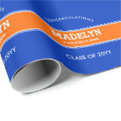 Orange and Blue Custom Graduation Wrapping Paper (Roll Corner)