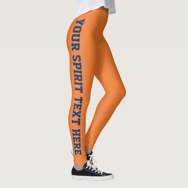 Orange and Blue Custom School Spirit Text Leggings (Right)