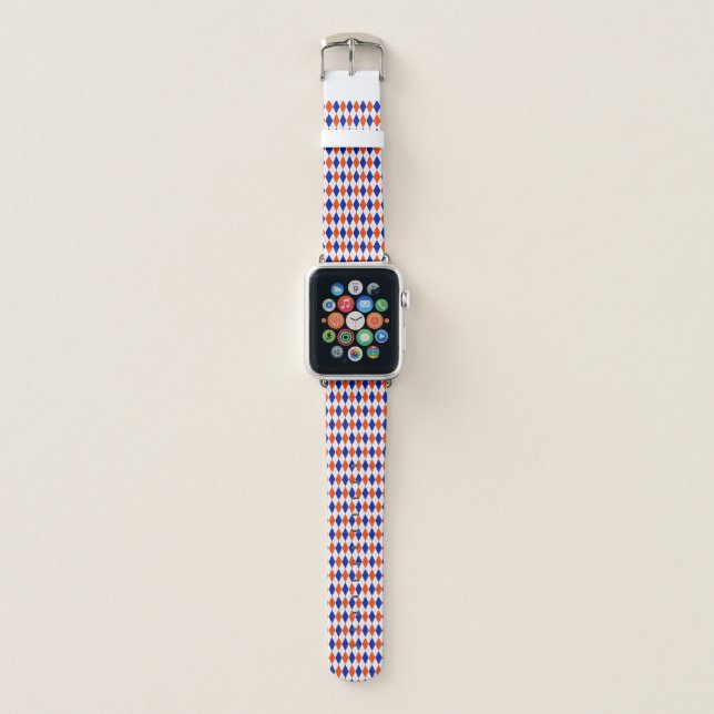Orange and Blue Diamon Argyle Apple Watch Band (Front)