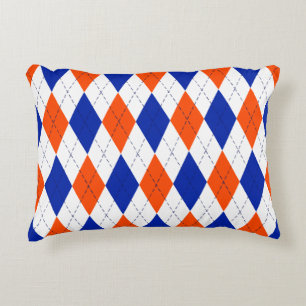 Orange and Blue Diamond Argyle Accent Pillow