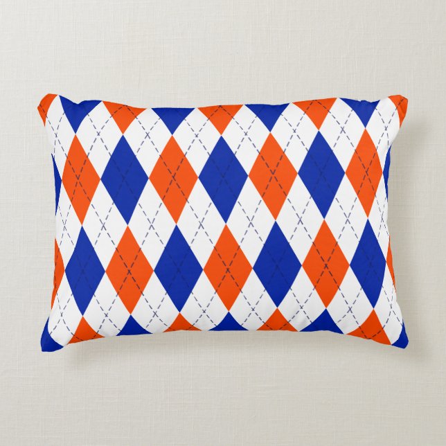 Orange and Blue Diamond Argyle  Accent Pillow (Front)