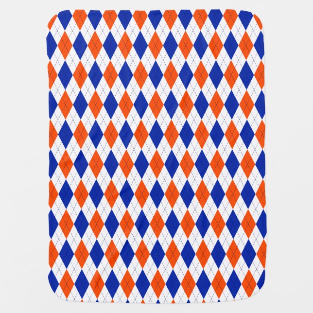 Orange and Blue Diamond Argyle Baby Blanket (Front)
