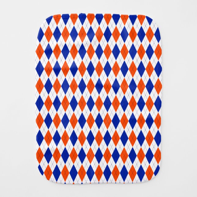 Orange and Blue Diamond Argyle Baby Burp Cloth (Front)