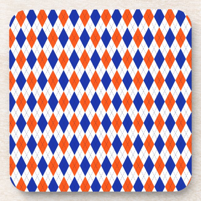 Orange and Blue Diamond Argyle Beverage Coaster (Front)