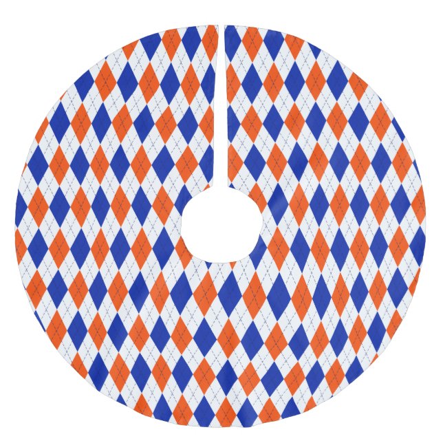 Orange and Blue Diamond Argyle Brushed Polyester Tree Skirt (Front)