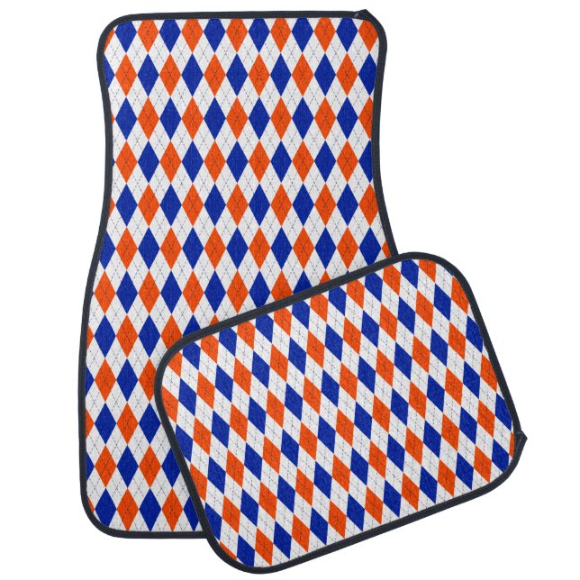 Orange and Blue Diamond Argyle Car Floor Mat (Set)