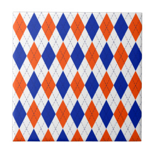 Orange and Blue Diamond Argyle Ceramic Tile