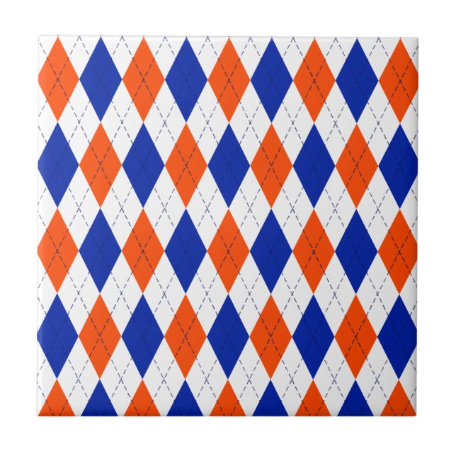 Orange and Blue Diamond Argyle Ceramic Tile (Front)