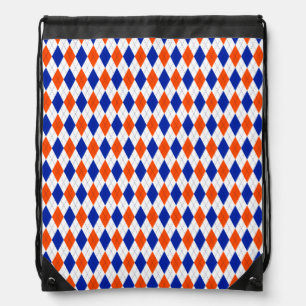 Orange and Blue Diamond Argyle  Drawstring Bag