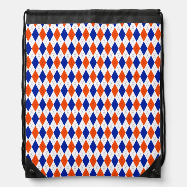 Orange and Blue Diamond Argyle  Drawstring Bag (Front)