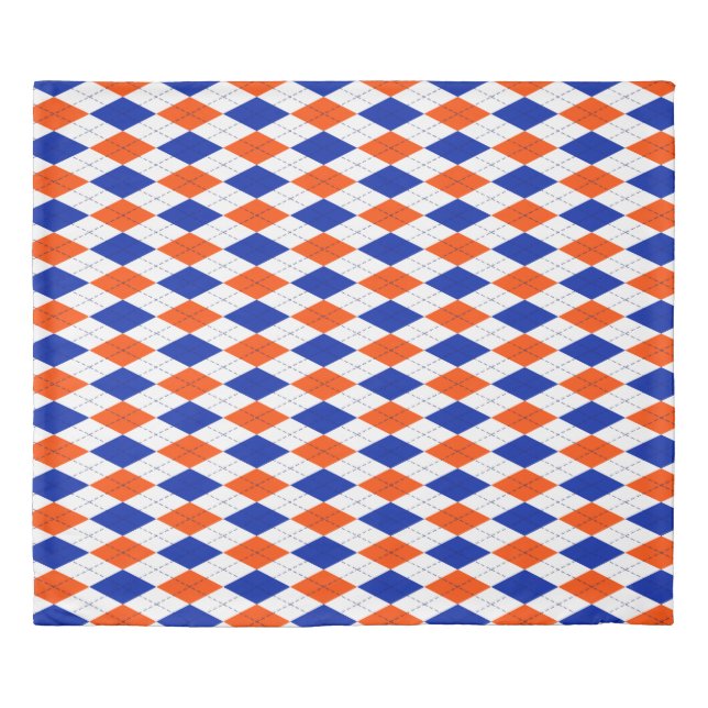 Orange and Blue Diamond Argyle Duvet Cover (Front)