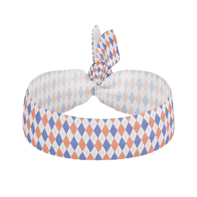 Orange and Blue Diamond Argyle Elastic Hair Tie (Front)