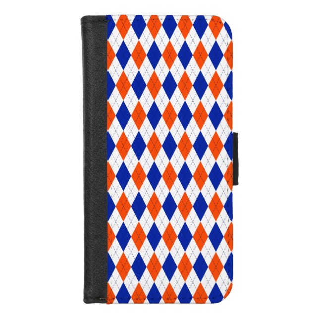 Orange and Blue Diamond Argyle iPhone Wallet Case (Front)
