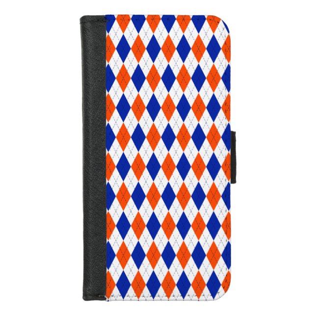 Orange and Blue Diamond Argyle  iPhone Wallet Case (Front)