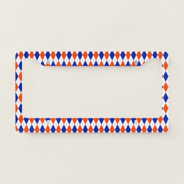 Orange and Blue Diamond Argyle License Plate Frame (Front)
