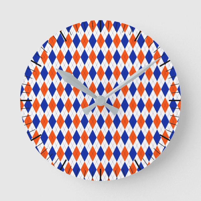 Orange and Blue Diamond Argyle Round Clock (Front)