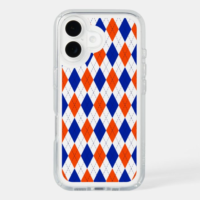 Orange and Blue Diamond Argyle Speck iPhone Case (Front)