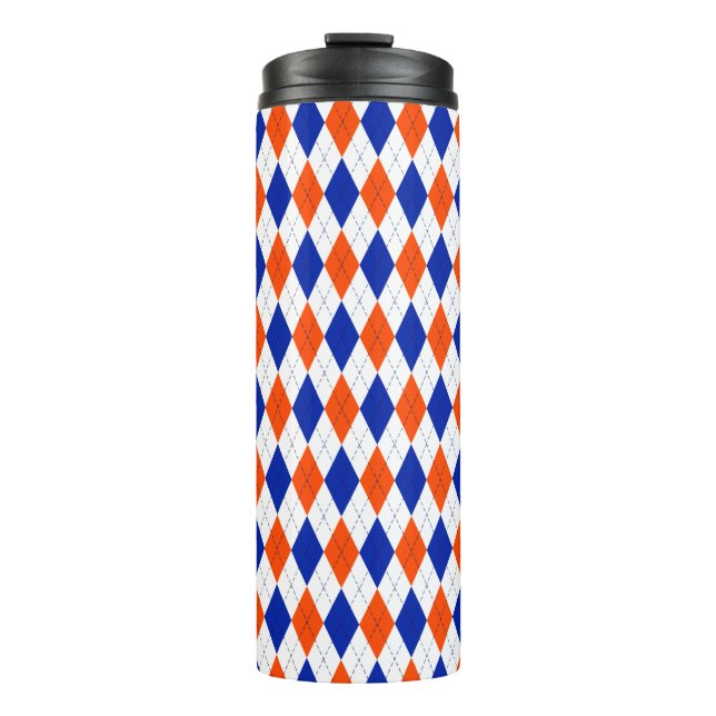Orange and Blue Diamond Argyle Thermal Tumbler (Front)