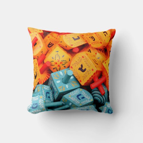 Orange and Blue Dreidels Throw Pillow