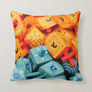 Orange and Blue Dreidels Throw Pillow
