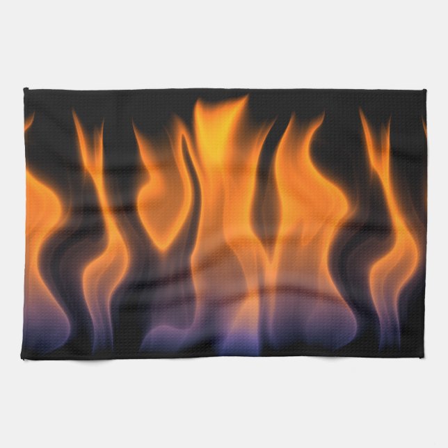 Orange and Blue Flames on a Black Background Kitchen Towel (Horizontal)