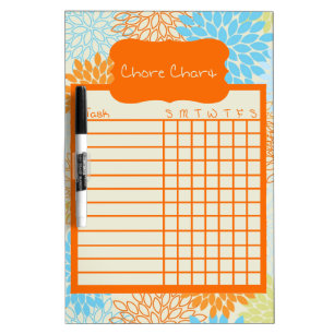 Orange and Blue Floral Chore Chart Dry Erase Board