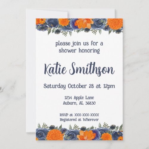 Orange and Blue Floral Shower Invitation