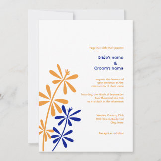 Orange and Blue Floral Wedding Invitations
